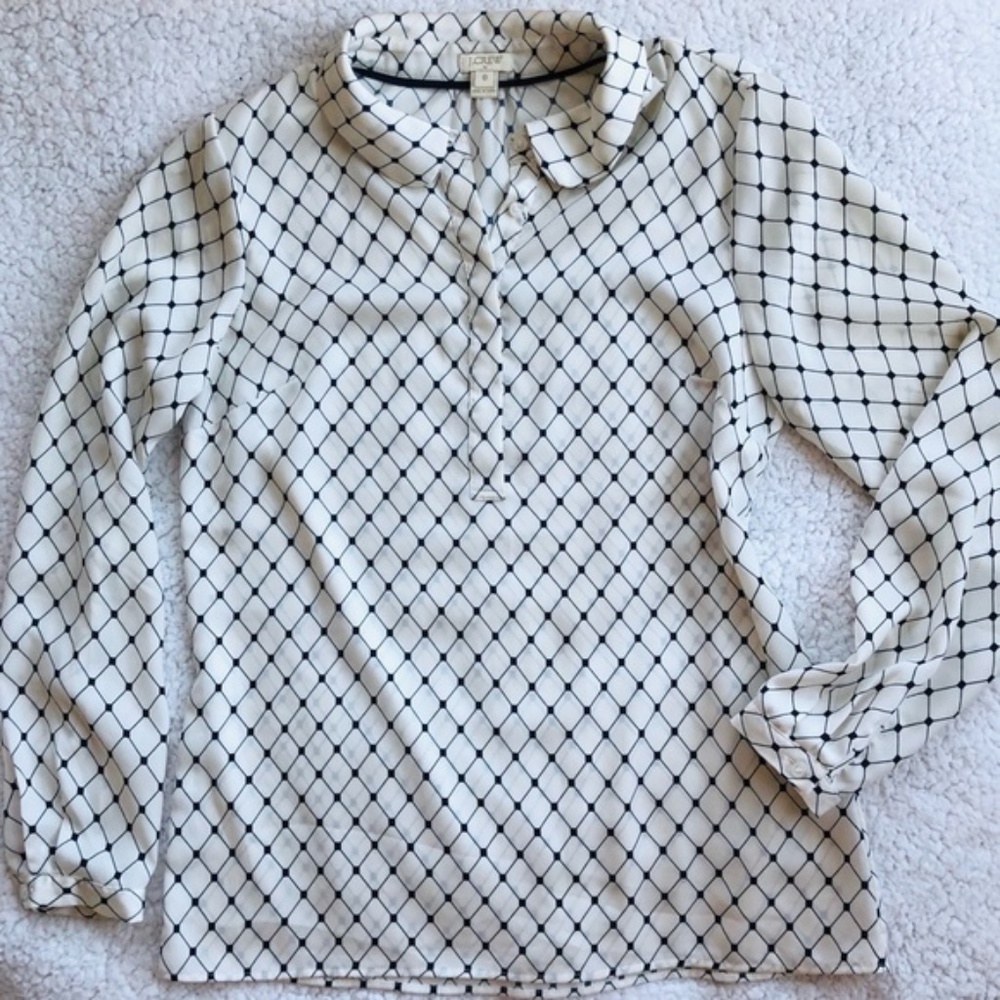 J. Crew Black and White Geometric Career Blouse